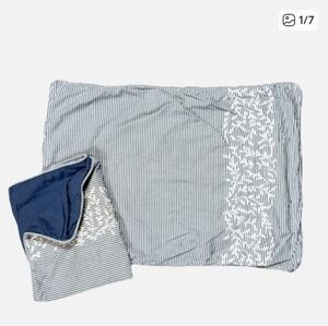 One Kings Lane Pair Pillowcase/Shams Covers Blue/White Stripe Cotton Embroidered